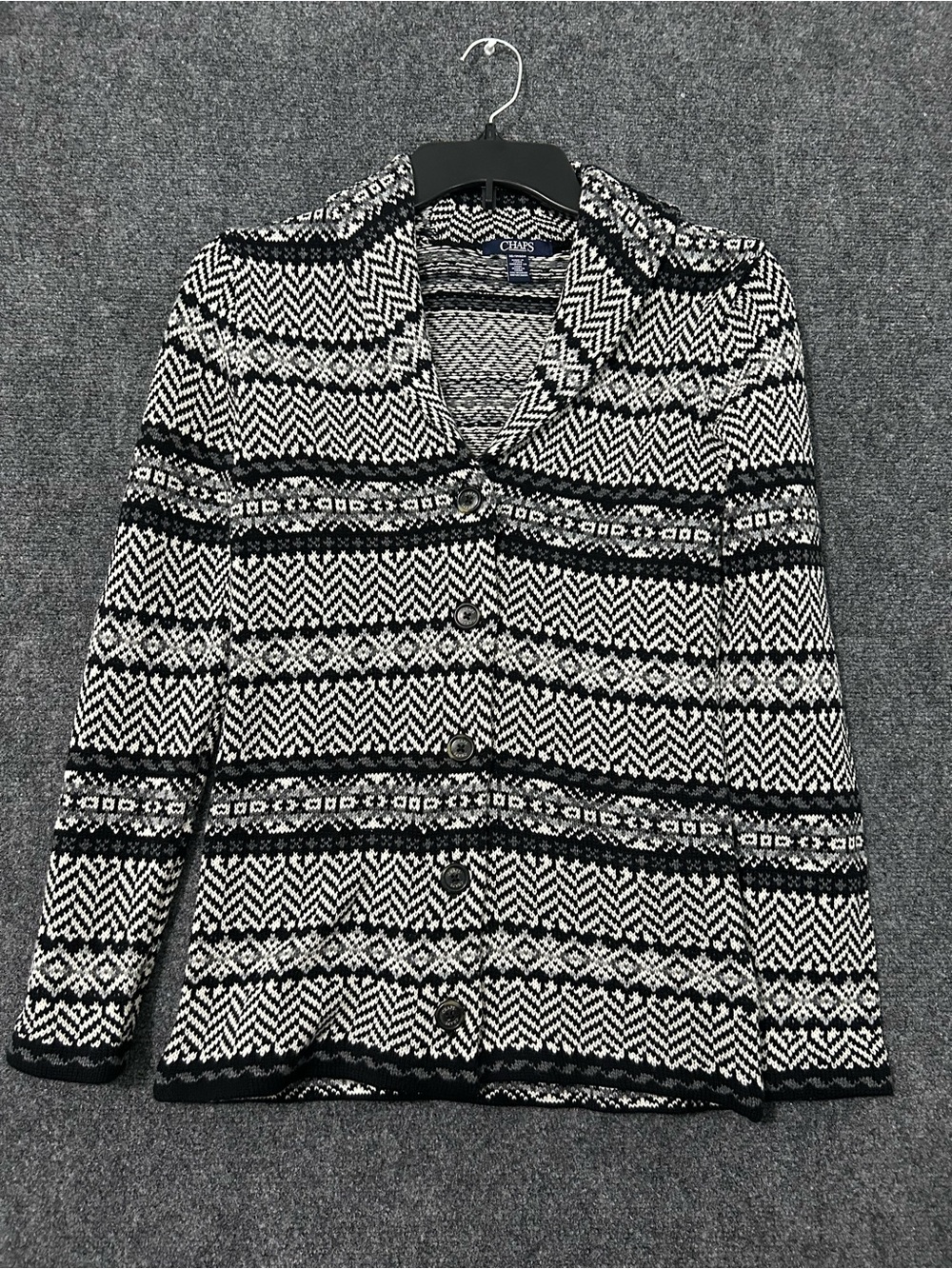 Chaps Women's Black & White Patterned Button Jacket Size XS